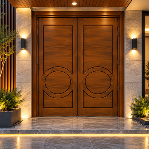Puerta de Entrada Doble de Madera Sólida Contemporánea GA-41L, Diseño Escandinavo con Ranuras Circulares para Villa de Lujo - Product Image 6