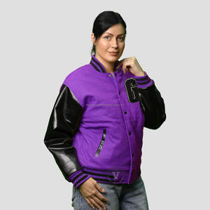 Veste de baseball unisexe en cuir de laine de qualité supérieure veste d'hiver Letterman personnalisée avec revêtement direct d'usine pour femmes - Product Image 1