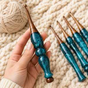 High Quality Hot Sale Handcrafted Wood Resin Mix <b>Crochet</b> <b>Hook</b> Ergonomic Soft Handle Fashion Custom Length Knitting Needlework - Product Image 5