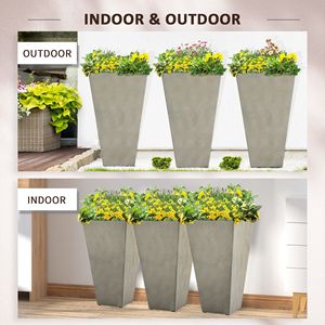 Set di 3 Vasi Alti per Interni/Esterni da 71 cm, Grigio, con Foro di Drenaggio per Portico, Patio, Terrazza, Giardino - Product Image 1