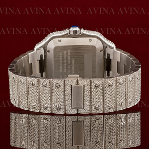 Reloj Automático de Lujo con Incrustaciones de Moissanita para Hombre |   Reloj con Diamantes y Números Romanos Completamente Adornados |   Reloj de pulsera de acero inoxidable estilo hip hop - Product Image 2