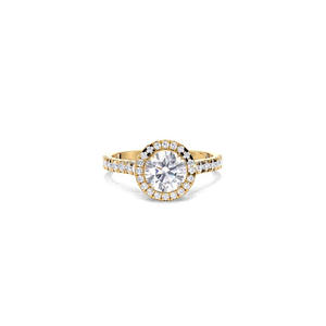 Moissanite Diamond Round Cut Double Halo Engagement <b>Ring</b> Yellow Gold Wedding Promise Anniversary <b>Ring</b> for Women - Product Image 1