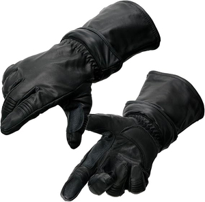 Gants de moto en cuir pour homme Samroz Sports, doublés, avec manchettes en cuir - Product Image 1