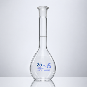 Fiole volumétrique en verre borosilicate de 25 ml, résistante à la chaleur, pour laboratoire, avec bouchon en verre interchangeable - Product Image 2