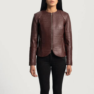 Veste en cuir véritable pour femme de qualité supérieure, design élégant et ajusté, poches décoratives, vente en gros, vestes en cuir respirantes - Product Image 1
