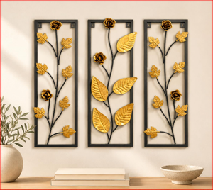 Lot de 3 Panneaux Muraux Décoratifs en Fer Forgé Motif Feuille Florale – Or & Noir Moderne 3D – Décoration Murale Métallique Premium avec Revêtement Poudré - Product Image 5