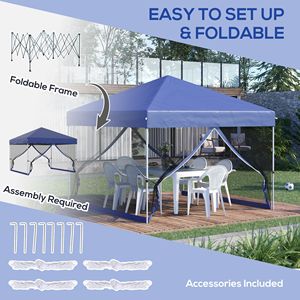 10FT X 10FT Blue Pop Party Tent Water Proof Oxford Fabric Easy Move <b>Roller</b> <b>Bag</b> 3 Level Adjustable Height One Bedroom Structure - Product Image 4