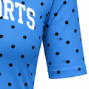 <b>Sky</b> <b>Blue</b> Polka Dot Women Mock Neck Short Sleeve T Shirt Slim Fit Stretch Casual Printed <b>Top</b> Fashion Summer Apparel Wholesale - Product Image 5
