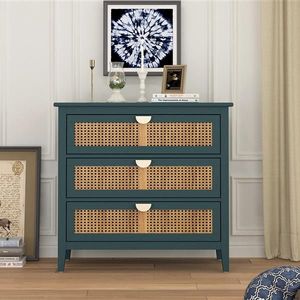 Credenza a 3 Cassetti in Rattan Naturale, Design Costiero, Arredamento Americano per Camera da Letto, Soggiorno o Studio - Product Image 2