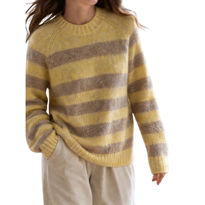 Pull en maille mohair duveteux pour femme, col rond, manches longues, rayé, coupe ample, chaud et doux, idéal pour l'hiver, style chic et confortable - Product Image 1