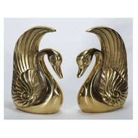 Paire de serre-livres de cygne en aluminium coulé avec finition polie et laiton couleur or belle tête aile affichage Art Decor