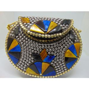 Silver <b>Mirror</b> Premium Work Clutch Bag with Square <b>Tile</b> Design and Chain Strap for Women Wedding and Party Wear - Product Image 6