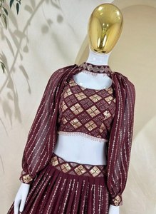 Lehenga Choli estilo indio-pakistaní para mujer, diseño indio para boda, Lehenga Choli completo de georgette con dupatta para festivales. - Product Image 2