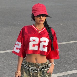 Cropped Graphic Sublimated Football Jersey Mesh Fabric Dry Fit Fashion Short Sleeve Crop Top <b>T</b> <b>Shirt</b> Custom Women - Product Image 5