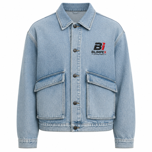 OEM Custom Unisex Light Wash Oversized <b>Denim</b> Chore <b>Jacket</b> Windproof Cotton Lining 3D Embroidered Logo Large Flap Pockets Private - Product Image 1