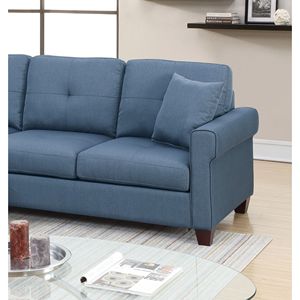 Divano Sezionale Reversibile Blu Lucido in Polifibra con Cuscini Trapuntati, Chaise Longue Elegante per Soggiorno - Product Image 2
