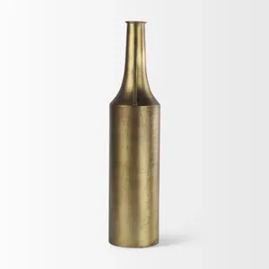 Jarrón de Metal con Acabado Dorado y Cuello Estrecho, Florero Alto Minimalista para Decoración de Sala de Estar, Hogar, Oficina u Hotel - Product Image 2