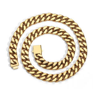 Hip Hop Stainless Steel Cuban <b>Necklace</b> Gold Plated <b>Chain</b> for Men Anniversary - Product Image 1