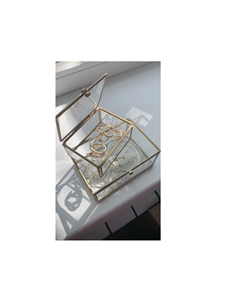 Luxury Brass <b>Glass</b> Jewelry <b>Box</b> with Mirrored Base and Compartments for Necklaces Rings and Earrings - Product Image 4