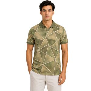 Custom Olive Green And <b>Khaki</b> Geometric Print Custom <b>Men</b> <b>Polo</b> <b>Shirt</b> Short Sleeve Casual Golf Wear OEM Private Label Breathable - Product Image 1