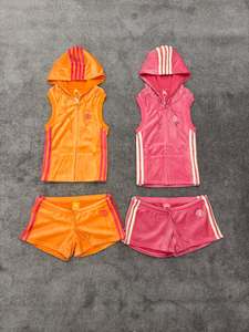 New Arrival Clothing Women Custom LOGO Stripes Velour Tracksuit for Women Zip <b>Velvet</b> <b>Jacket</b> and Shorts Women's Two-piece Set - Product Image 1