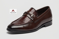 Chaussures de ville de luxe pour hommes, mocassins bordeaux en python gaufré avec bride décorative, bout rond poli, pour affaires et occasions formelles