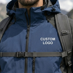 Men's Waterproof Hooded Hiking <b>Jacket</b> Blue With Custom Logo Front Zipper Sporty Autumn Wear Hiking <b>Jacket</b> for men - Product Image 2