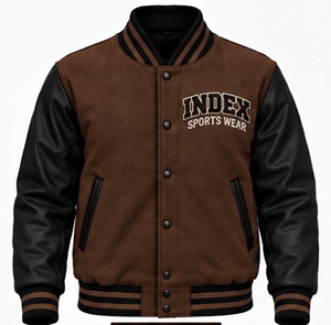 Chaqueta Varsity Marrón para Hombre INDEX con Mangas Negras, Logotipo Bordado, Cuello Camisero y Cierre de Botones, para Otoño - Product Image 1