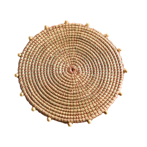 Colorful Seagrass Placemat with Beads New Retro Style Bohemian Handwoven Natural Woven <b>Table</b> <b>Mat</b> Round Placemat - Product Image 2