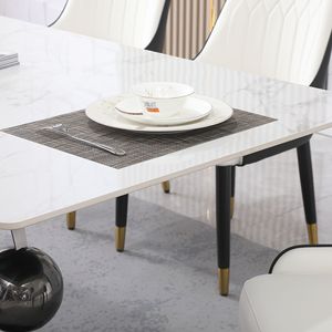 Set sala da pranzo da 71 pollici con Base a piedistallo tondo in acciaio al carbonio bianco Carrara 6 pz sedie con tavolo in pietra 6 pz - Product Image 6