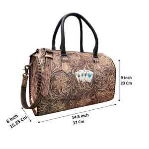 Sacs de voyage en cuir usinés à la main sur mesure pour sac de week-end décontracté en cuir véritable extérieur avec motif floral et carte - Product Image 2