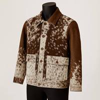 Veste en cuir de vachette pour homme, imprimé animal, col rabattu, décontractée, hiver, doublure en fausse fourrure épaisse, coupe classique, simple boutonnage