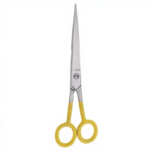 Ciseaux à cheveux professionnels en acier inoxydable, lame tranchante, manche jaune, taille moyenne, outils de coiffure pour droitiers - Product Image 1