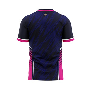 เสื้อกีฬาลายทางพิมพ์ลายแบบกำหนดเอง คอวี ผ้าโพลีเอสเตอร์ 100% ระบายอากาศได้ดี แขนสั้น สำหรับทุกเพศ - Product Image 2