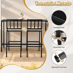 Set da Bar per Esterni in Metallo C con Tavolo Alto Rettangolare da 55 Pollici e 2 Sgabelli Imbottiti, 3 Pezzi - Product Image 6