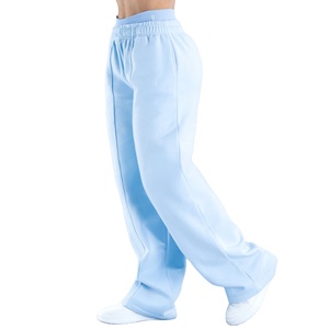Wholesale Custom Manufacturer <b>Chalk</b> Blue Oversized Fit Wide Leg Jogger Terry Fleece Women Jogger pants Women Pants 2026 - Product Image 2