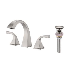 Rubinetto per Lavabo Bagno a 2 Maniglie in Nichel Spazzolato con Scarico per Uso Bagno e Doccia - Product Image 1