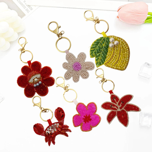 Handcrafted Eco-Friendly Multi-Beaded <b>Leather</b> <b>Keychain</b> Unique Embroidery Bead Gift Item for Promotional Carabiners Keychains - Product Image 2