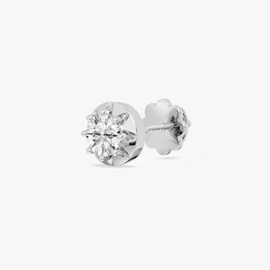Boucle d'oreille à clou unique en or blanc 14 carats avec diamant de laboratoire rond certifié IGI, sertie d'une couronne circulaire, bijoux en diamant pour femme - Product Image 4