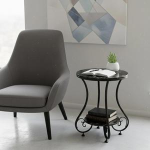 Modern Round Console <b>Table</b> with <b>Marble</b> <b>Top</b> and Metal Base for Living Room Furniture - Product Image 2