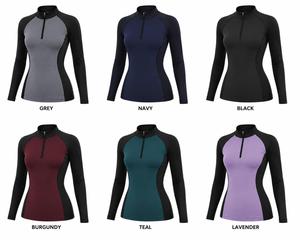 <b>Women's</b> Full Sleeve Top Trending Color Blocked Quarter Zipper Rash Guard Top Quick Dry Spandex Polyester <b>Swim</b> <b>Shirt</b> Black Gray - Product Image 6
