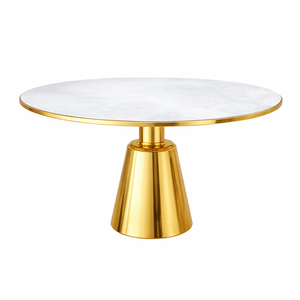 Mesa de Centro Redonda de Mármol de Lujo Metal Drake con Base de Pedestal de Metal Dorado, Diseño Moderno, Muebles para el Hogar - Product Image 1