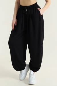Pantalon droit taille mi-haute pour femme, coupe classique, couleur unie, en toile, taille élastique, détail perles, décontracté hiver, longueur complète, 100% soie - Product Image 5