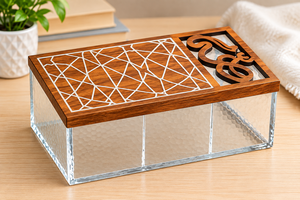 Boîte en bois et acrylique avec découpe au laser en forme de croissant et calligraphie arabe, cadeau décoratif exquis pour les occasions islamiques, boîte cadeau Eid - Product Image 4