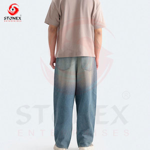 Jeans en denim délavé bleu clair vintage pour hommes, coupe décontractée, jambe droite, style streetwear, en coton, vente en gros - Product Image 3