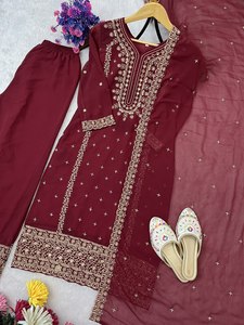 Designer Faux Georgette Embroidered <b>Kurta</b> Pant Set with Elegant Sequence Work for <b>Women</b> Wholesale Collection - Product Image 5