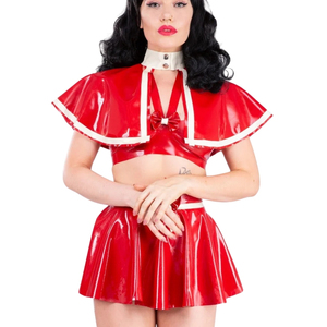 Crop top en cuir PU rouge pour femmes, style marin, avec nœud et bordure blanche, costume de lingerie sexy - Product Image 4