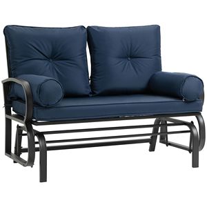 Moderna Silla Glider para 2 Personas en Azul con Cojines Extraíbles, Movimiento Suave, Estructura Resistente para Patio, Jardín, Parque, Muebles de Exterior - Product Image 1