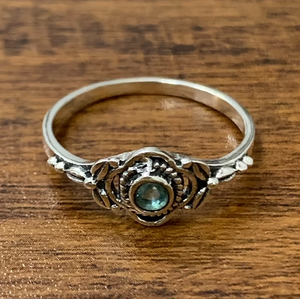 Dainty Blue Quartz Gemstone <b>Ring</b> Sterling Silver Vintage Flower Design Handmade Minimalist Jewelry Best for Gifts & Daily Wear - Product Image 2