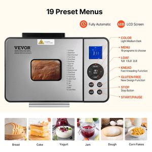 19-in-1 Automatic Bread <b>Maker</b> 2LB <b>Dough</b> <b>Machine</b> with Nonstick Ceramic Pan Gluten-Free & Whole Wheat Bread M Setting - Product Image 2